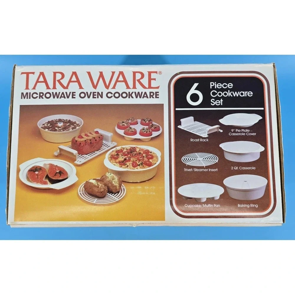 Vtg‎ NEW Tara Ware Microwave Oven Cookware 6 Piece Cookware Set White Casserole